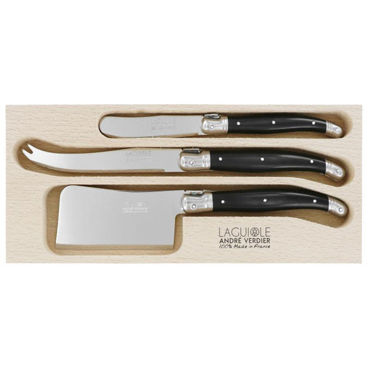 André Verdier Laguiole Debutant Black Cheese Set with Butter Spreader - 3 Piece
