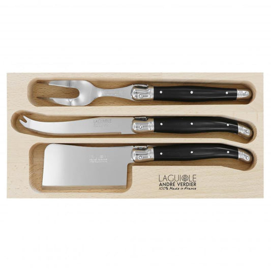 André Verdier Laguiole Debutant Black Cheese Set with Fork - 3 Piece