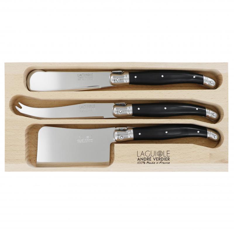 André Verdier Laguiole Debutant Black Cheese Set with Sandwich Knife - 3 Piece
