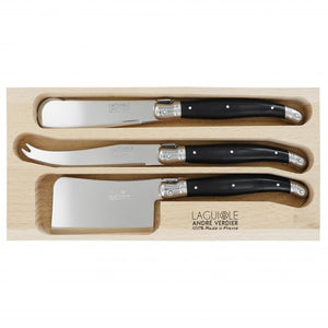 André Verdier Laguiole Debutant Black Cheese Set with Sandwich Knife - 3 Piece