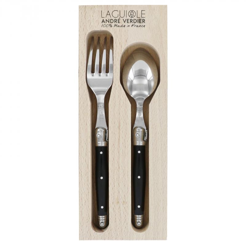 André Verdier Laguiole Debutant Black Dessert Cutlery - 2 Piece