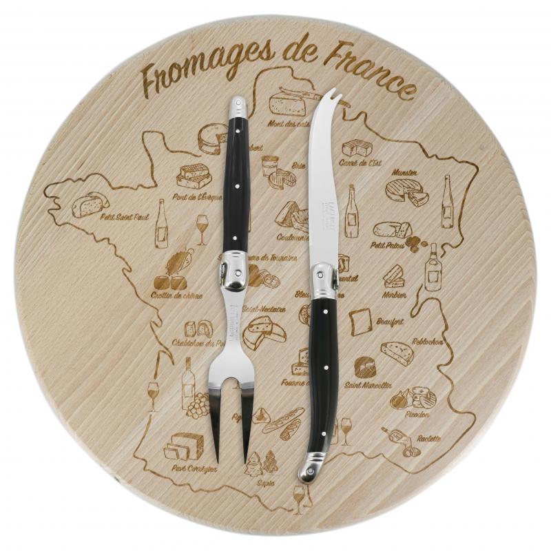 André Verdier Laguiole Debutant Black Cheese Set with Board - 3 Piece