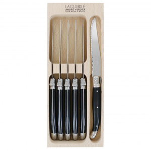 André Verdier Laguiole Debutant Black Steak Knife - 6 Piece