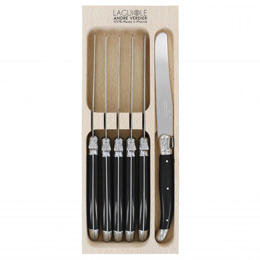 André Verdier Laguiole Debutant Black Dinner Knife - 6 Piece