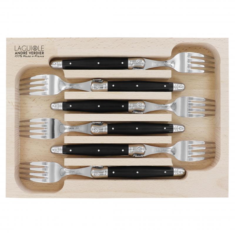 André Verdier Laguiole Debutant Black Dinner Fork - 6 Piece