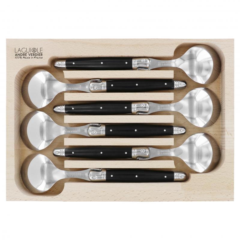 André Verdier Laguiole Debutant Black Soup Spoon - 6 Piece