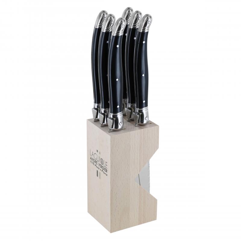 André Verdier Laguiole Debutant Black Steak Knife with Block - 6 Piece