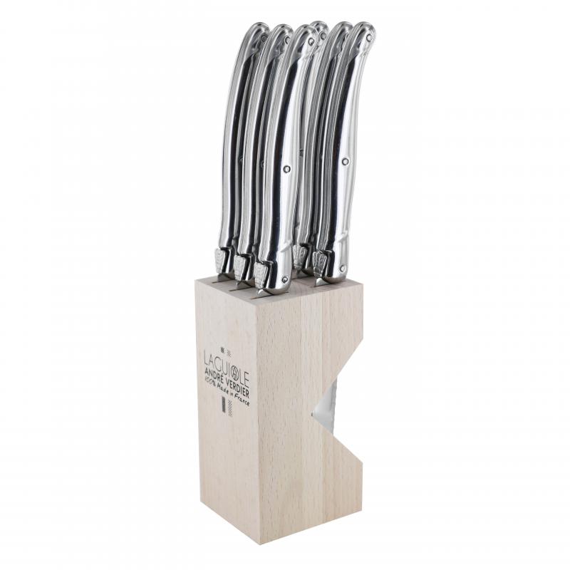 André Verdier Laguiole Debutant Inox Steak Knife with Block - 6 Piece