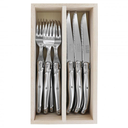 André Verdier Laguiole Debutant Inox Steak Set with Tray - 12 Piece