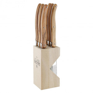 André Verdier Laguiole Debutant Olive Wood Steak Knife with Block - 6 Piece