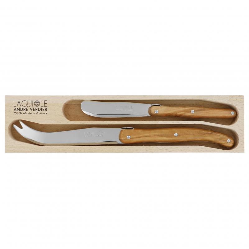 André Verdier Laguiole Debutant Olive Wood Cheese Set - 2 Piece