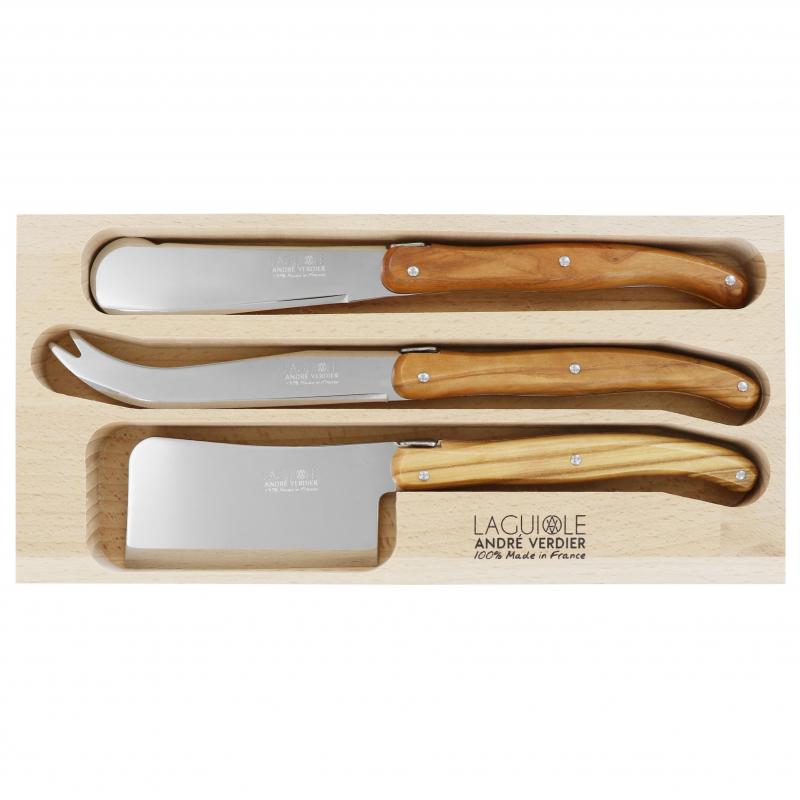 André Verdier Laguiole Debutant Olive Wood Cheese Set with Sandwich Knife - 3 Piece