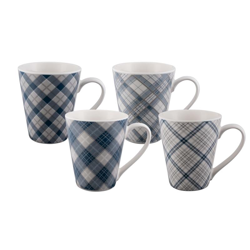 Bundanoon Conical Mug Tartan Blues 400ml - Set of 4