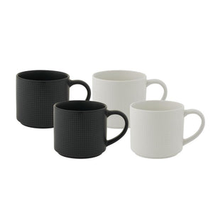 Bundanoon Mega Straight Mug Embossed Black & White 500ml - Set of 4