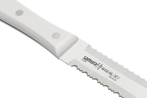 Samura HARAKIRI Knife Set - Utility Knife, Two-sided Saw Knife, Chef's Knife, White Handle, - Kitchenly