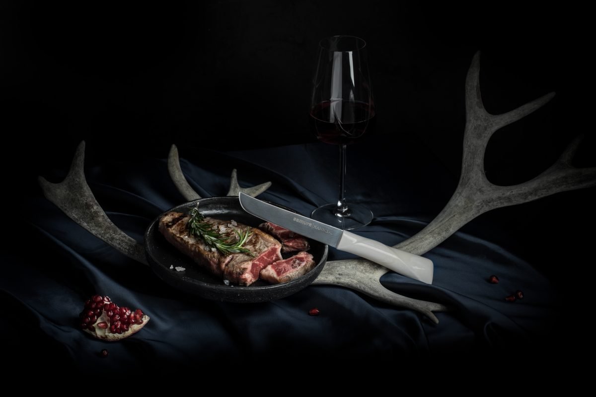 Samura HANNIBAL Steak Knife and Fork - Set for 4, White Handle - Kitchenly