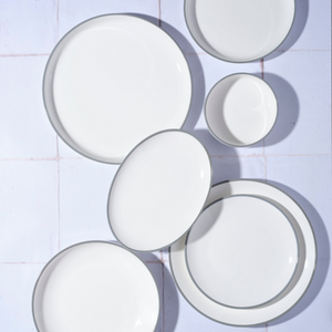 Tablekraft Core Walled Lip Round Plate -  White/Grey Rim, 200x23mm, Box of 4