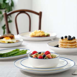 Tablekraft Core Walled Lip Round Plate -  White/Royal Blue Rim, 200x23mm, Box of 4