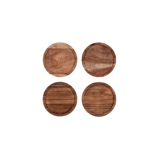 Zanzi Round Natural Acacia Coaster 4pc Set - 100x12mm