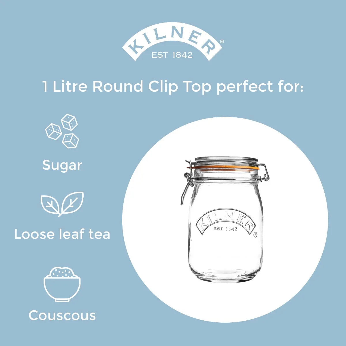 Clip Top Round Jar, 1 Litre