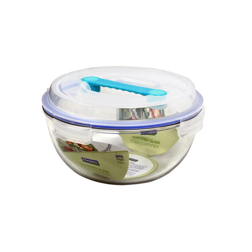 Glasslock Classic Tempered Glass HANDLED  Lid 4000ml Round Mixing Salad Bowl
