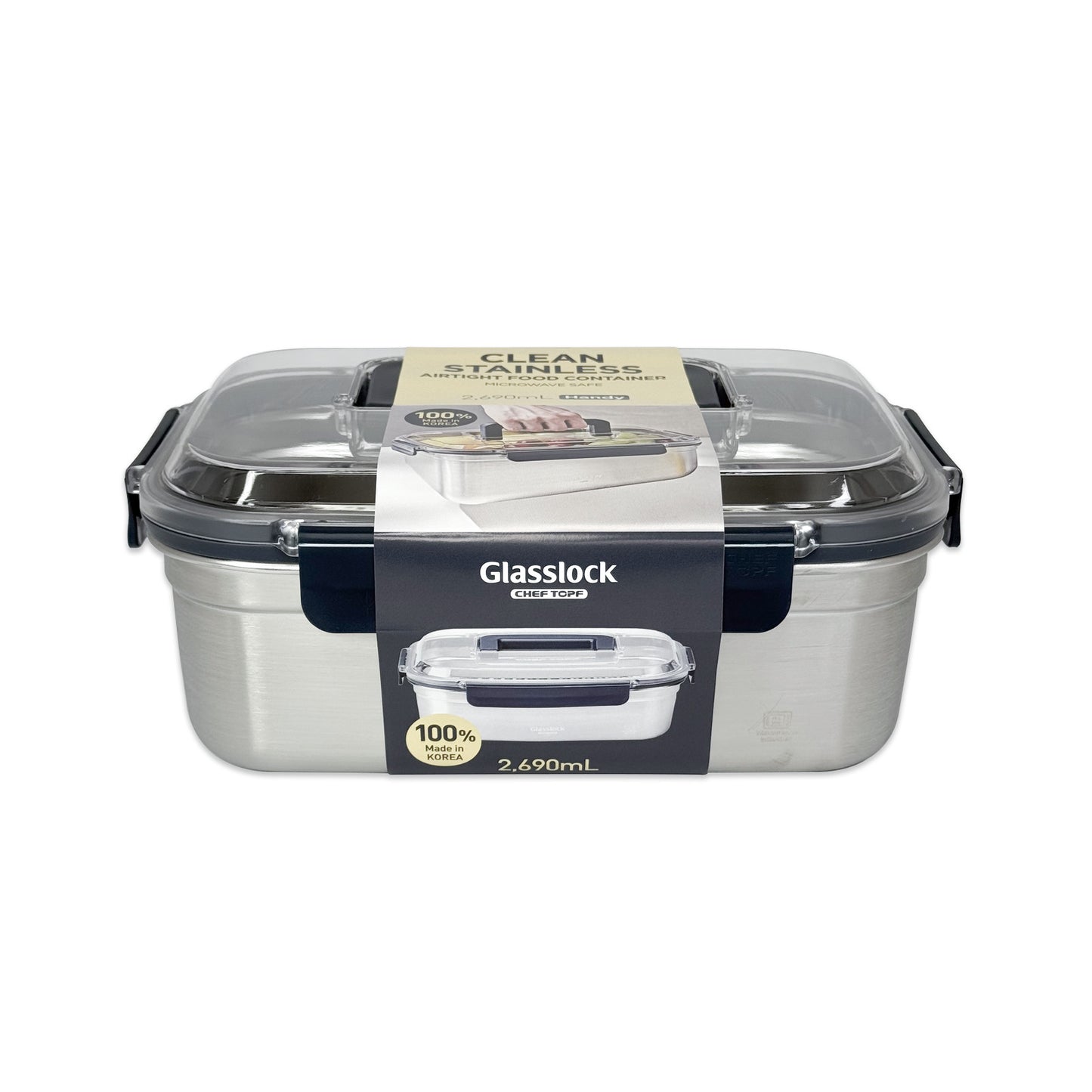 Glasslock ChefTopf Stainless Steel Food Storage Container Handy Rect. 2690ml2