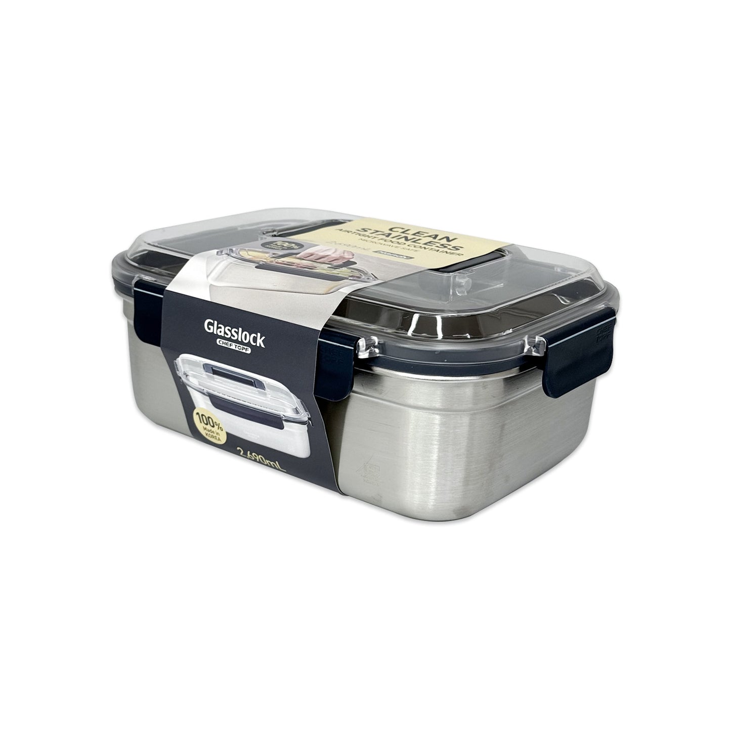 Glasslock ChefTopf Stainless Steel Food Storage Container Handy Rect. 2690ml2