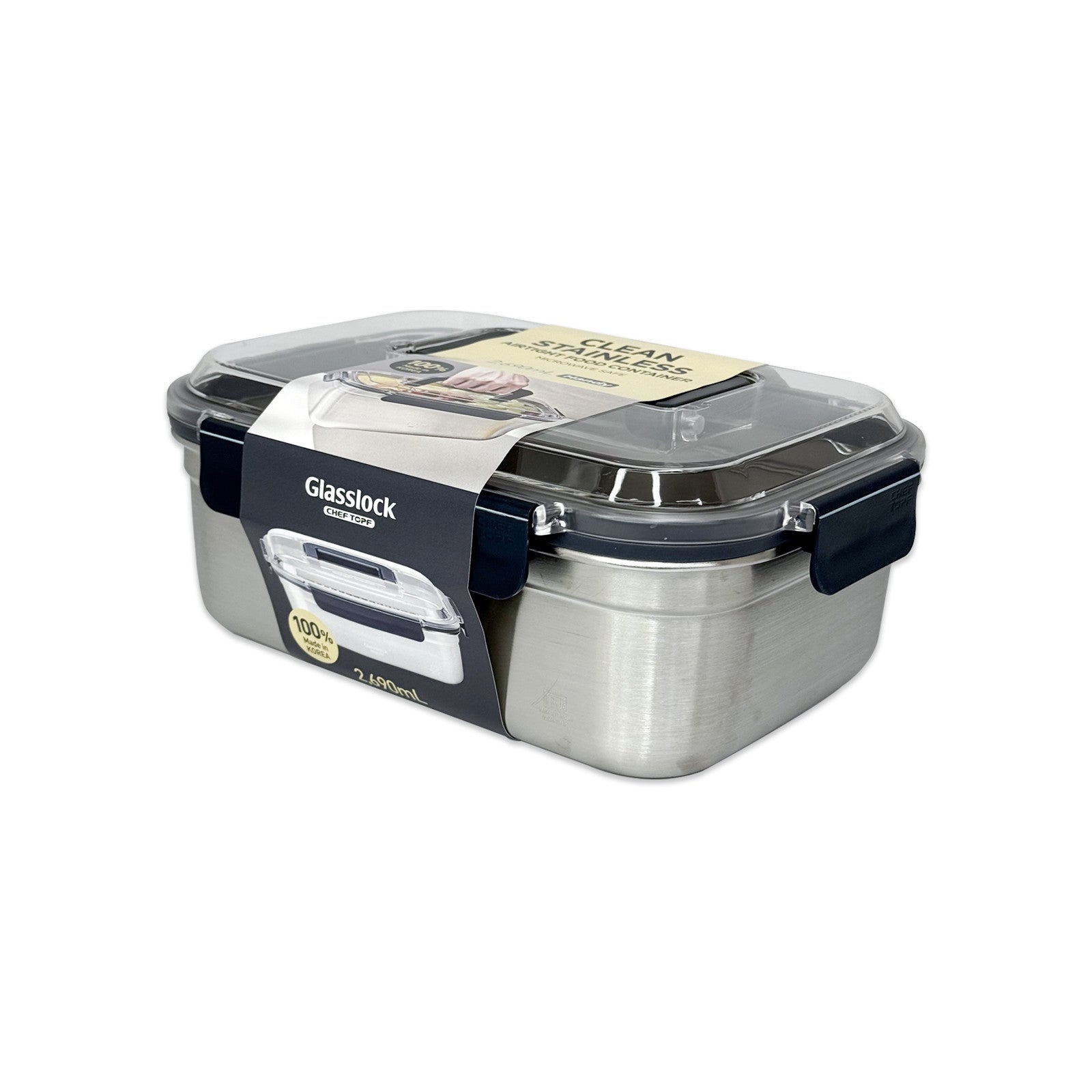 Glasslock ChefTopf Stainless Steel Food Storage Container Handy Rect. 2690ml2