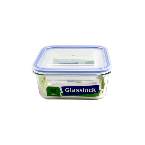 Glasslock Classic Tempered Glass 1180ml Square Glass Container