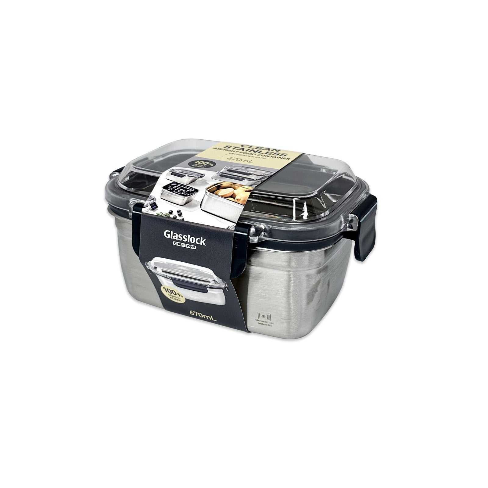 Glasslock ChefTopf Stainless Steel Food Storage Rectangular Container 670ml