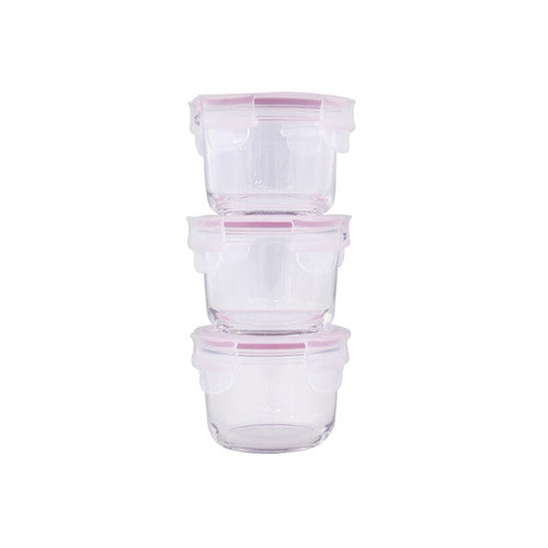Glasslock Classic Tempered Glass 165ml 3pc Baby Food Container Round Set