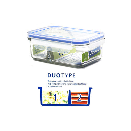 Glasslock Classic DUO Tempered Glass 670ml Rectangle Divided Container