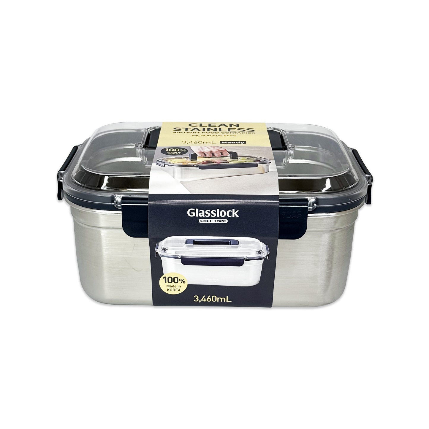 Glasslock ChefTopf Stainless Steel Food Storage Container Handy Rect. 3460ml