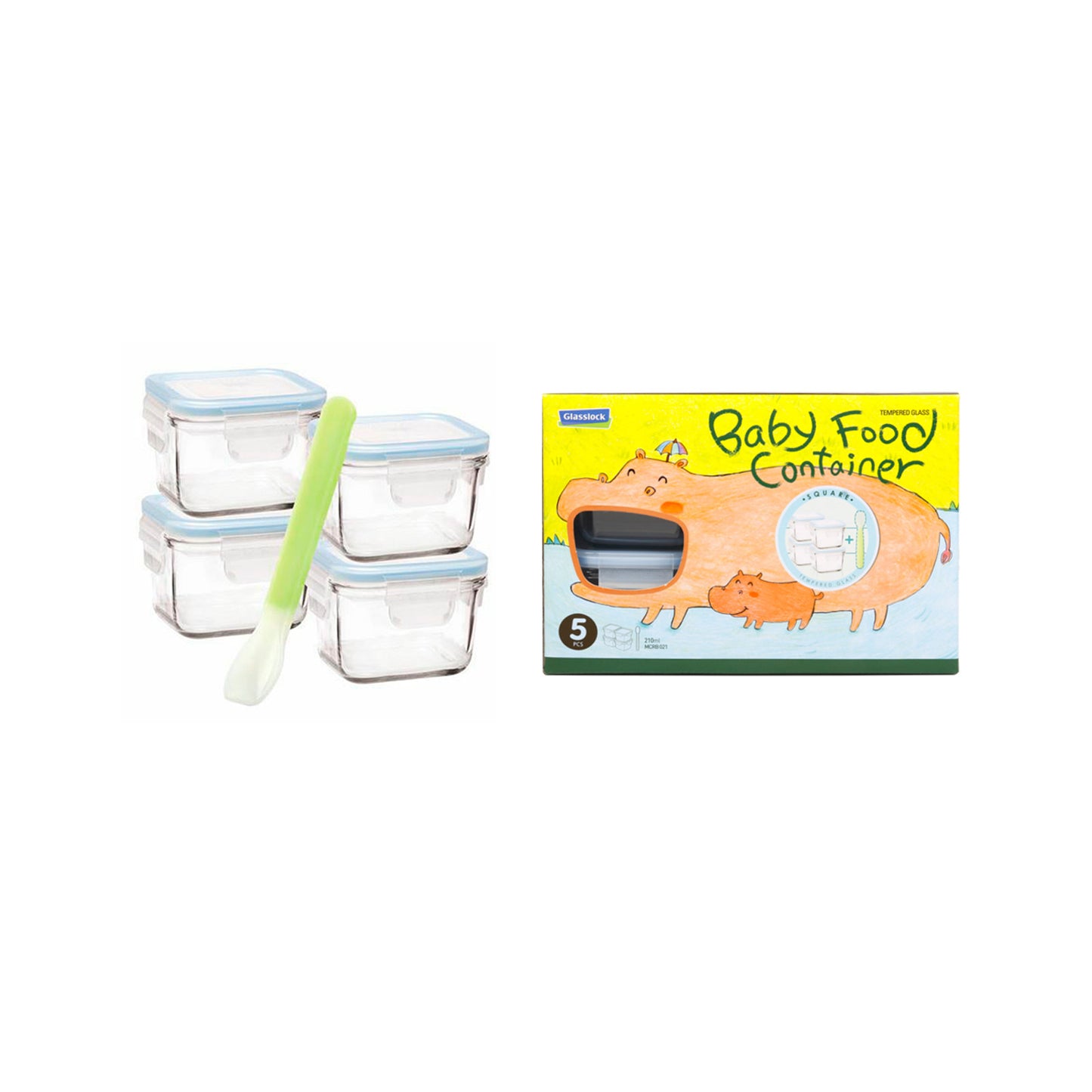 28097*2 Glasslock Tempered Glass 2 Set of 210ml 4pc Square Baby Container