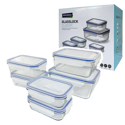 Glasslock  Classic Tempered Glass Set of 6 Different Sized Containers
