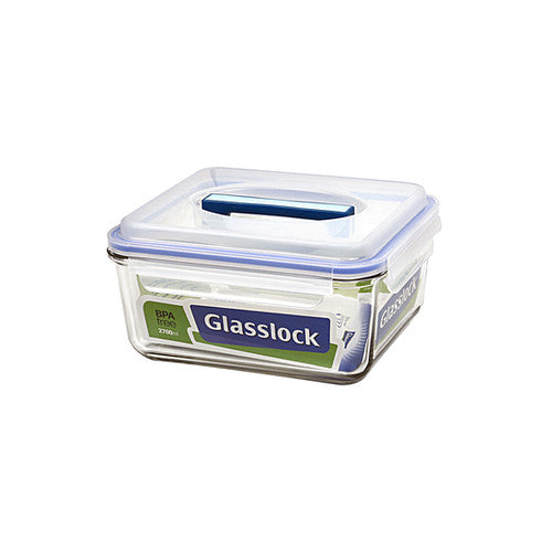 Glasslock Classic Tempered Glass HANDLED  Lid 2700ml Rectangle Deep Container