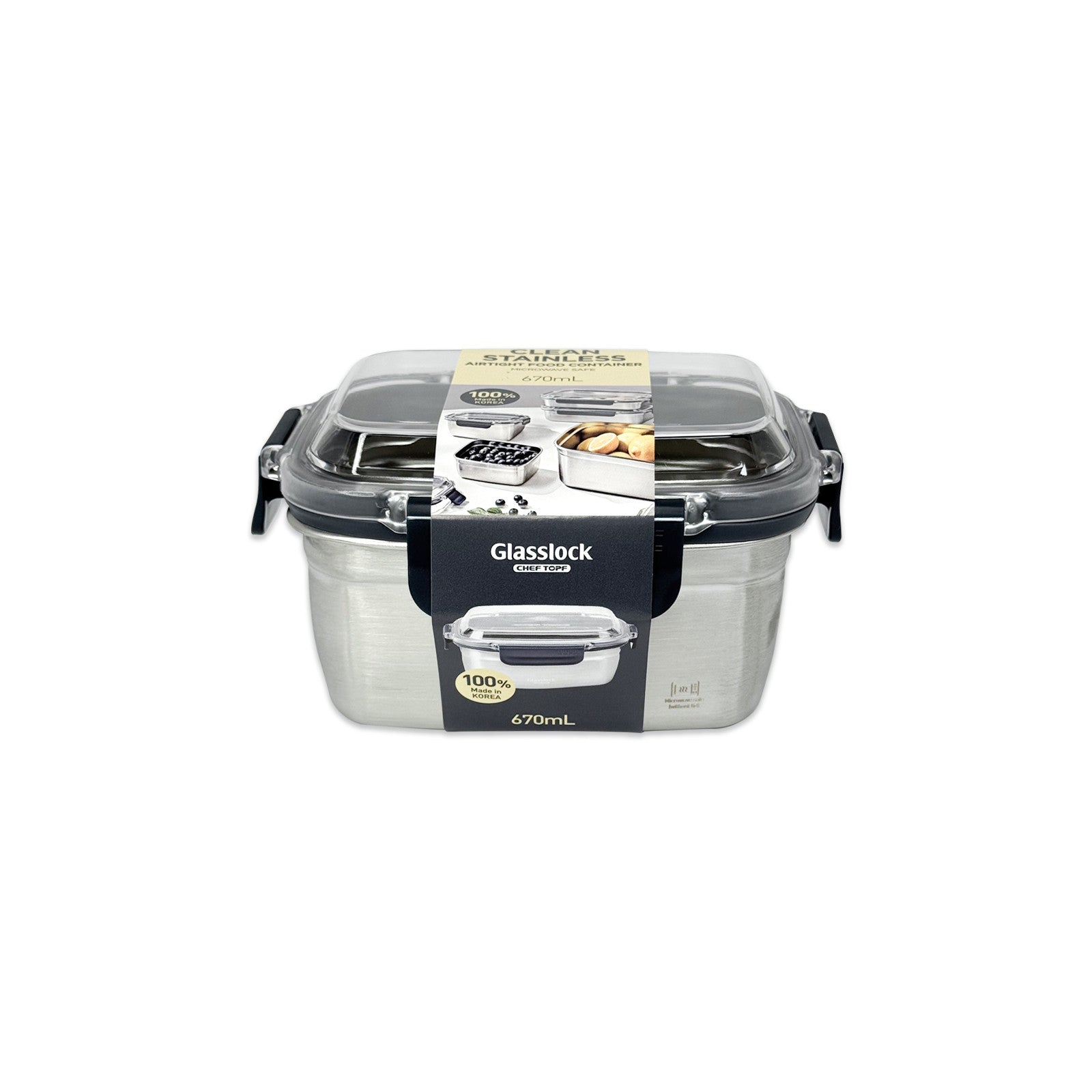 Glasslock ChefTopf Stainless Steel Food Storage Rectangular Container 670ml
