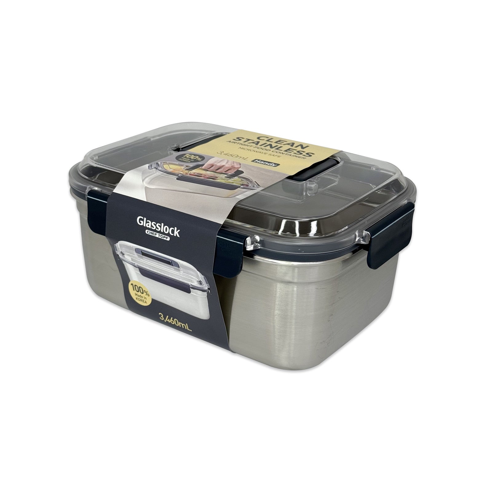 Glasslock ChefTopf Stainless Steel Food Storage Container Handy Rect. 3460ml