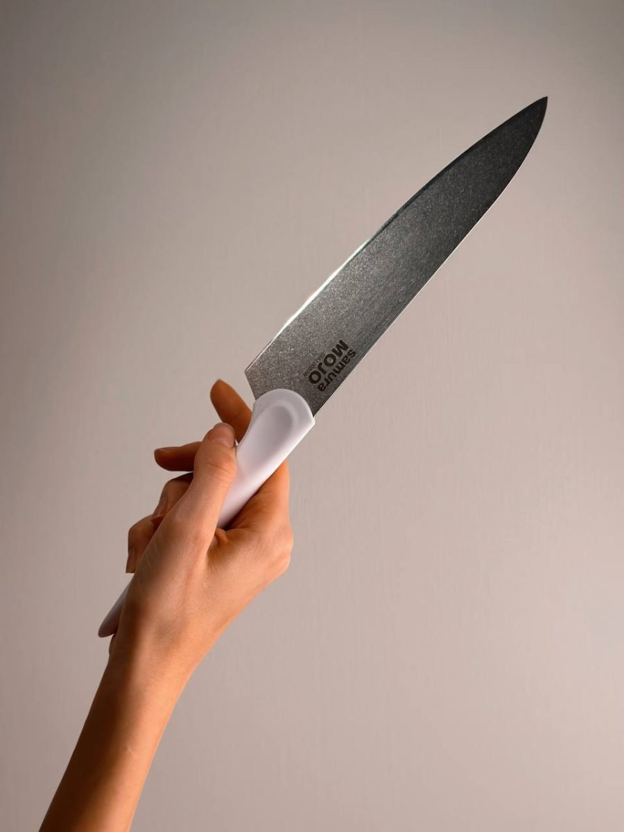 Samura MOJO Knife Block Set 6Pcs White: Paring, Utility, Fillet, Bread, Chef's Knives, Grey Brush Block - Kitchenly