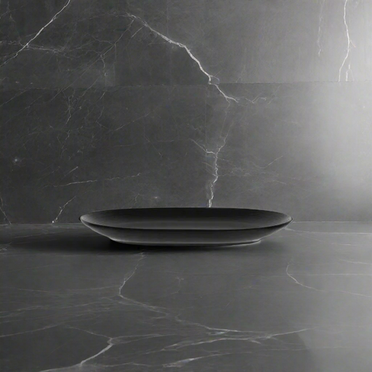 Patra Porcelain Aura Matt Black Oval Rimmed Platter 160x122mm (Box of 6)