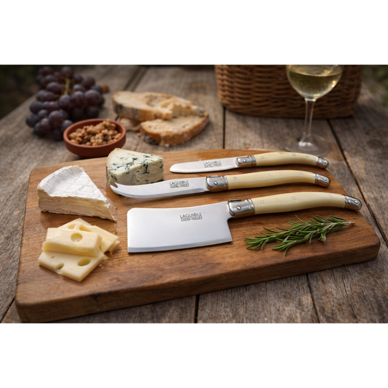 André Verdier Laguiole Debutant Ivory Cheese Set with Butter Spreader - 3 Piece