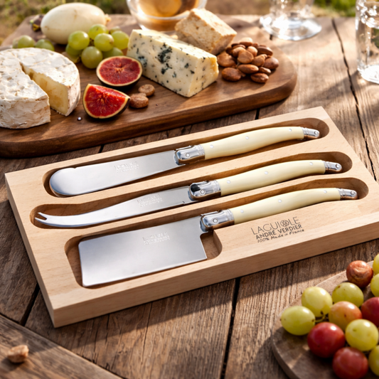 André Verdier Laguiole Debutant Ivory Cheese Set with Sandwich Knife - 3 Piece