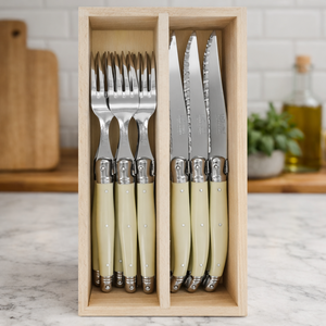 André Verdier Laguiole Debutant Ivory Steak Set with Tray - 12 Piece