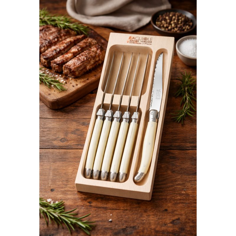 André Verdier Laguiole Debutant Ivory Steak Knife - 6 Piece