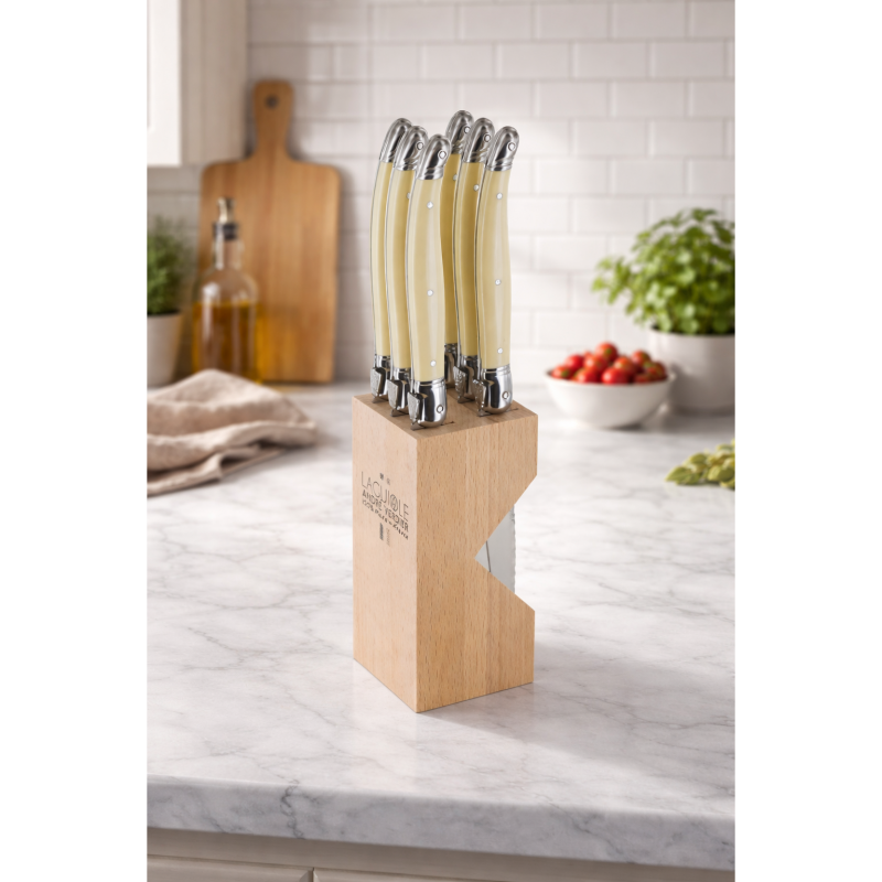 André Verdier Laguiole Debutant Ivory Steak Knife with Block - 6 Piece