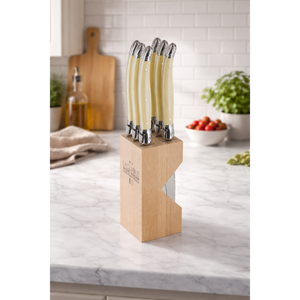 André Verdier Laguiole Debutant Ivory Steak Knife with Block - 6 Piece