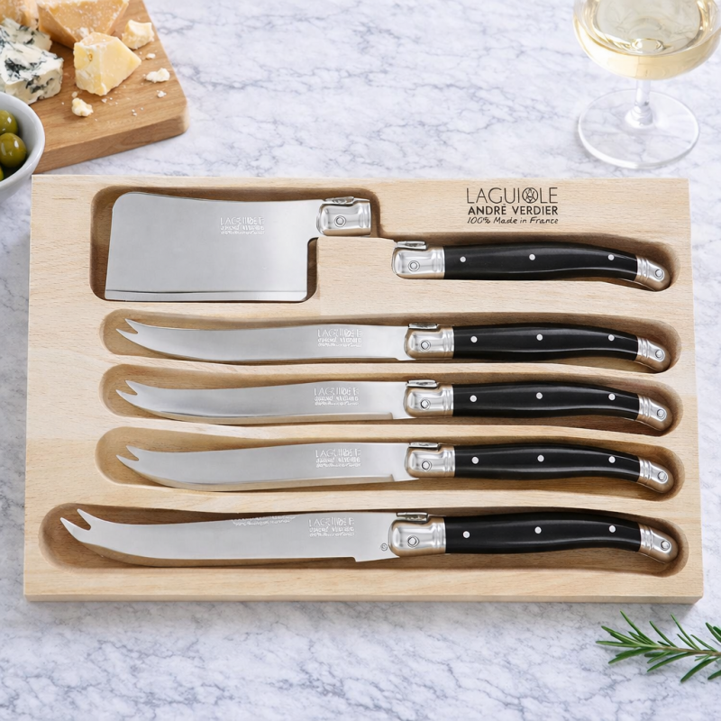 André Verdier Laguiole Debutant Black Cheese Knife Set - 6 Piece