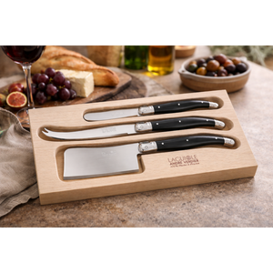 André Verdier Laguiole Debutant Black Cheese Set with Butter Spreader - 3 Piece