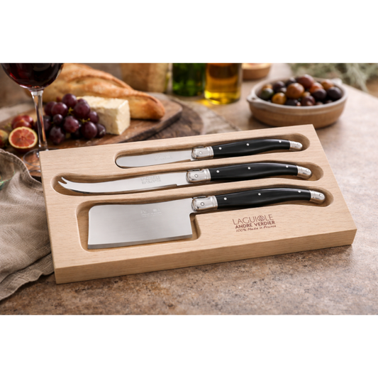 André Verdier Laguiole Debutant Black Cheese Set with Butter Spreader - 3 Piece