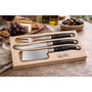 André Verdier Laguiole Debutant Black Cheese Set with Fork - 3 Piece